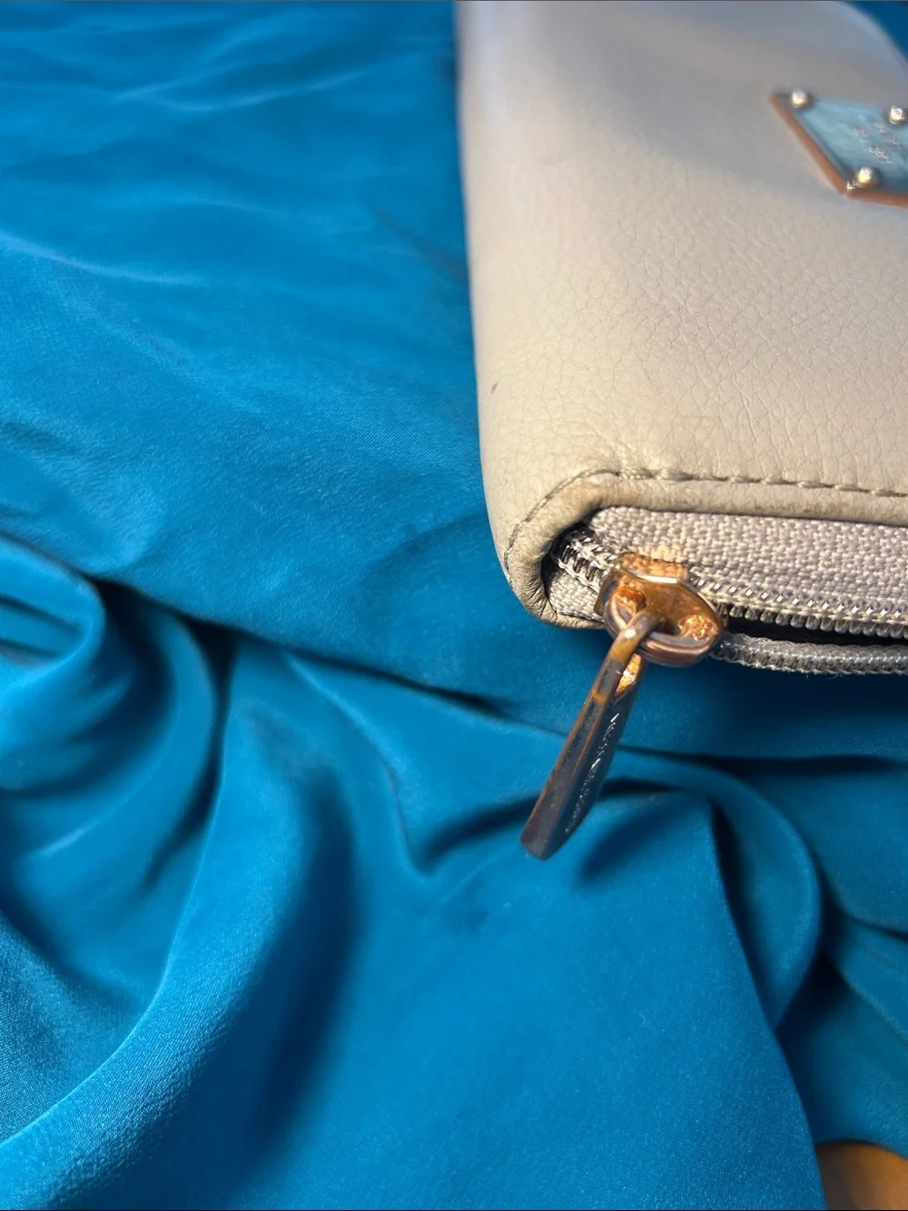 Michael Kors Cream Pebbled Leather Zip-Around Wallet with Gold Plate